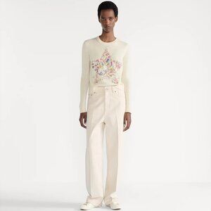 Dior White Cashmere Knit with Multicolor Dior Star Motif Embroidered Sweater